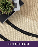 DEXI Round Jute Rug Natural Fiber 5x5, Braided Woven Area Rugs No Shed, Soft Neutral Rustic Carpet Mat for Indoor Outdoor Patio Dining Living Room Bedroom Farmhouse, 5ft, Ivory/Black