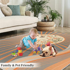 Boho Sun Area Rugs 3x4ft, Minimalist Line Kids Bedroom Rug, Geometric Solar Bedside Rug Durable Non Slip for Cafe Living Room Under Table Boys Room Decor