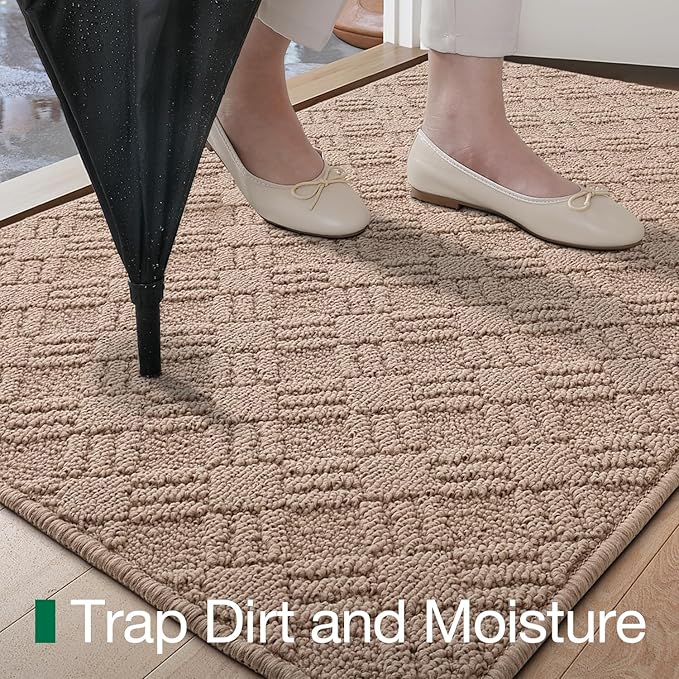LUMI Indoor Door Mat, Absorbent Non-Slip Thin Doormat, Washable Door Mats, Woven Pattern Inside Floor Mat, Ideal for Entryway, Front Door, Home Decor, 36"x60", Woven Taupe