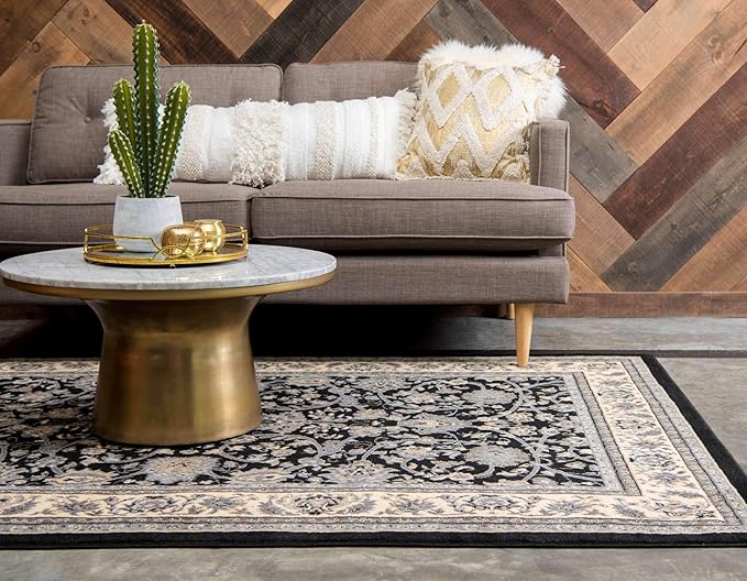 Unique Loom Sialk Hill Collection Area Rug - Washington (6' 1" x 9' Rectangle Black/Gray)