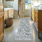 Uphome Bathroom Rugs Runner, Distressed Farmhouse Boho Gray Bath Mat, Non Slip Washable Long Bath Rugs, Vintage Traditonal Soft Velvet Bathroom Runner for Bathtub Sink Shower, 20x60 inch
