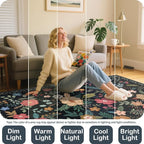 9x12 Area Rug, Floral Rugs for Living Room, Stain-Resistant Washable Bedroom Rug, Non-Slip Area Rugs for Dining Room Under Table, Indoor Carpet for Home Office (9 x 12 Black)