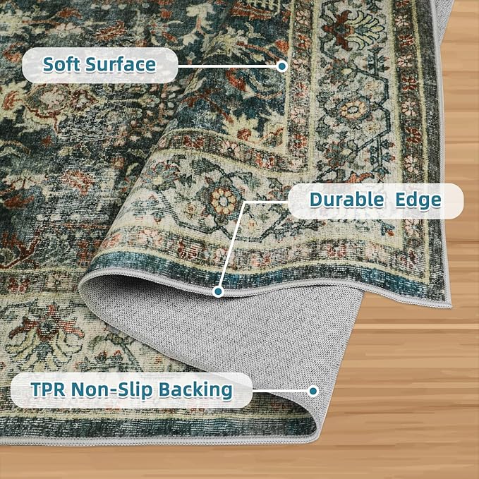 Dripex 9x12 Area Rugs - Stain Resistant Washable Rug DistressedRugs for Living Room Dining Room Bedroom Anti-Slip Low-Pile and Soft Accent Rug Farmhouse Office Home Decor, Pet & Child Friendly