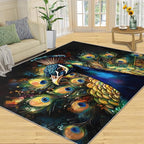 Peacock Rugs for Bedroom - 5x6 Area Rug - 3D Peacock Rugs for Living Room, Abstract Watercolor Animal Rug, Non-Slip Washable Home Decor Carpet
