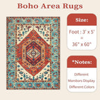 SERISSA Area Rug 3x5 Boho Orange Rugs for Bedroom, Washable Non-Slip Kitchen Rugs, Ultra Soft Print Distressed Tribal Entry Rug Low-Pile Throw Rug Carpet for Bedroom Nursery Living Room Dorm Decor