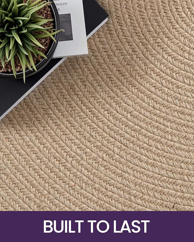 DEXI Round Jute Rug Natural Fiber 5x5, Braided Woven Area Rugs No Shed, Soft Neutral Rustic Carpet Mat for Indoor Outdoor Patio Dining Living Room Bedroom Farmhouse, 5ft, Beige