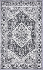KOZYFLY Boho Area Rug 5x7 Ft Thin Rugs for Living Room Washable Bedroom Rug Non Slip Rugs for Living Room Printed Faux Wool Bedroom Rug Floor Carpet for Dining Room, Grey
