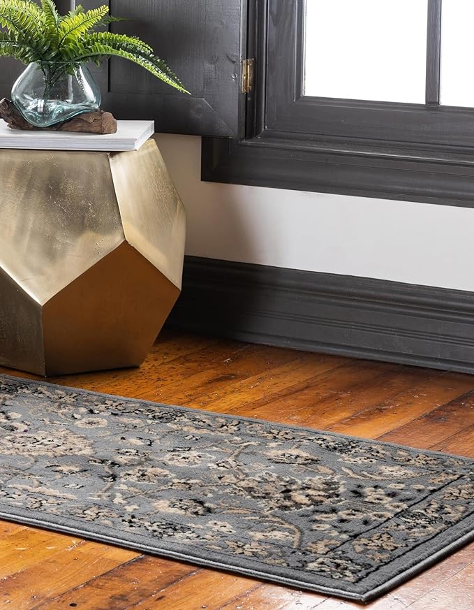 Rugs.com Yasmin Collection Rug – 16 Ft Runner Gray Medium Rug Perfect for Hallways, Entryways