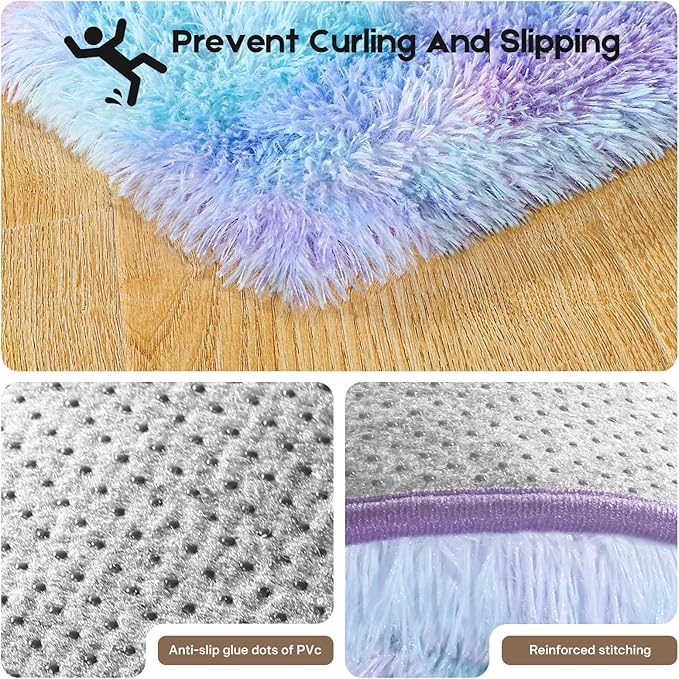 5x7 Area Rugs for Living Room, Fluffy Large Rugs for Bedroom, Soft Shag Fuzzy Non-Slip Carpet for Kids Boys and Girls Nursery Room Dorm Indoor Home Decor (Rainbow, 5ft x 7ft)