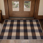 Tangsoo Checkered Easy Jute Rug, 2x3 Washable Ultra Thin Rug for Entryway Non-Slip Black Brown Outdoor Rug,Modern Front Door Mat Carpet for Kitchen Bedroom Porch Doorway