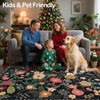5x7 Area Rug, Floral Rugs for Living Room, Stain-Resistant Washable Bedroom Rug, Non-Slip Area Rugs for Dining Room Under Table, Indoor Carpet for Home Office (5 x 7 Black)