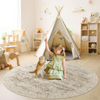 8x8 Brown Round Rug 8ft Living Room Circle Rug Vintage Round Area Rug Non Slip Indoor Carpet for Apartment