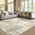 Washable Area Rugs 8'x10' Non-Slip Modern Abstract Soft for Living Room Entryway Bedroom Nursery, Print Pattern, Neutral Brown Gray