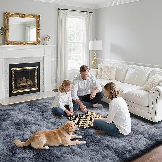 Fluffy Rug Shaggy Area Rug, Mottling Dark Grey 6x9 Area Rugs for Living Room, Large Shag Area Rugs for Bedroom Kids Room Home Decor, Upgrade Anti-Skid Rectangular Fuzzy Rugs