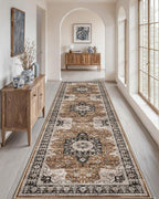 DEXI Hallway Runner Rug 3x10, Distressed Non Slip Runners Carpet, Boho Vintage Soft Thin Indoor Rug, Stain Resistant Washable Entry Mat for Entryway Kitchen Laundry Room Living Room, Brown