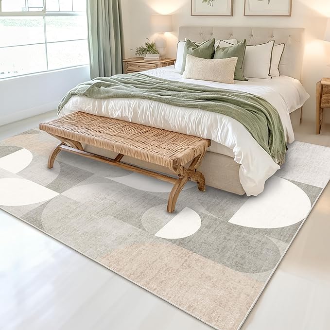 5x7 Area Rugs Grey Washable Rug for Living Room Bedroom,Large Modern Geometric Non Slip Carpet for Dining Room Farmhouse Office,Beige