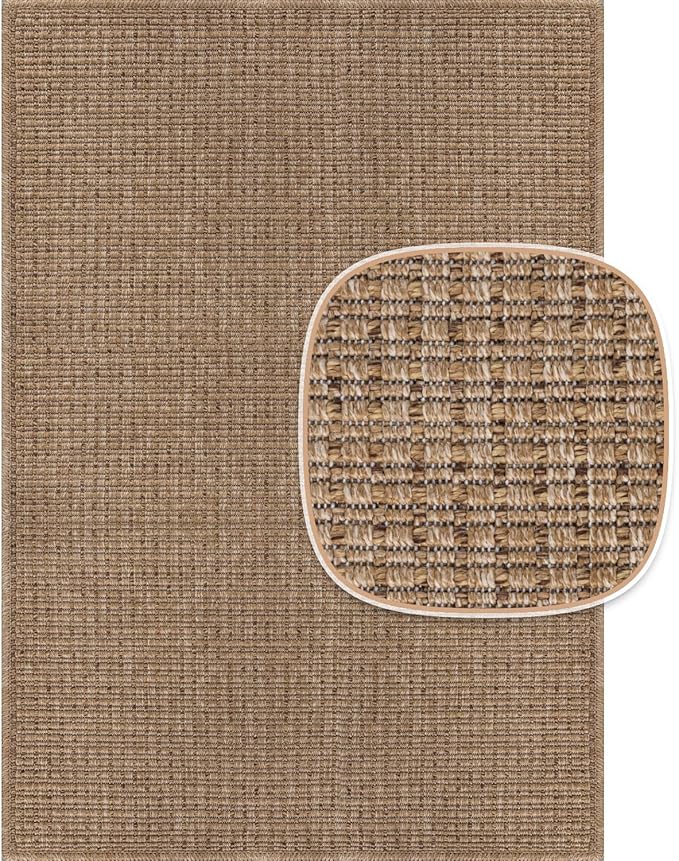Beverly Rug Easy Jute Natural Rug 4x6 Solid Washable Durable Outdoor Indoor Area Rugs for Living Dining Room Patio Office Stain Resistant Non Shedding Casual Indoor Outside Carpet (4 x 6 Natural)