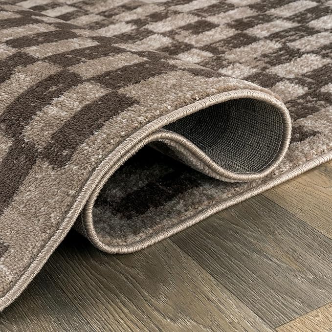 Rugshop Beige Checkered Area Rug – Textured Grid Pattern Carpet for Living Room, Bedroom, or Office – Neutral Contemporary Soft Floor Décor 2' 3" x 8' Runner Beige