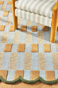 Hand-Tufted Wool Rug with Scalloped Edges, Light Blue Plaid Pattern, Cozy Soft Area Rug for Living Room, Bedroom, and Nursery, Handmade Modern Accent Rug (Blue, 5X7 FEET)