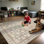 4x6 Area Rug for Bedroom Machine Washable, Non Slip Vintage Floral Kitchen Rugs for Dining Room, Rustic Indoor Floor Carpet for Nursery, Farmhouse, Office Classroom Beige/Pink/Orange