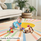 Boho Sun Area Rugs 4x5ft, Minimalist Sunburst Kids Play Rug, Abstraction Deco Throw Rugs Bedroom Fluffie Soft for Coffee Shop Living Room Under Table Game Room