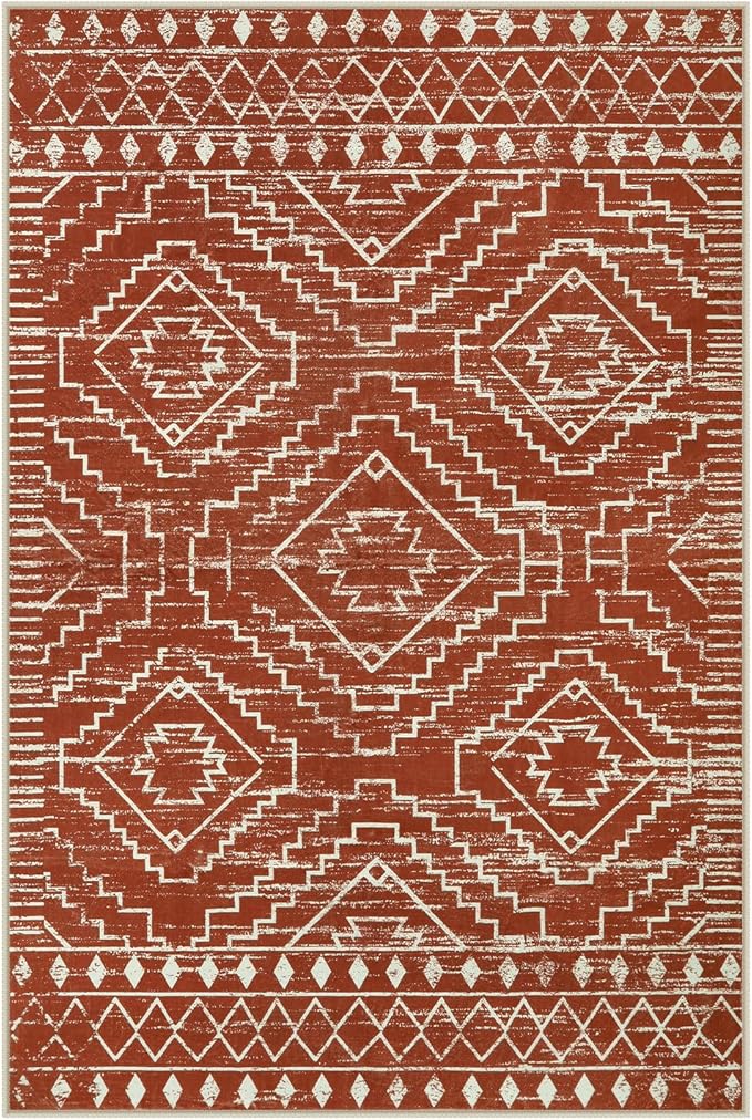 Wonnitar Moroccan 6x9 Area Rugs, Washable Brown Rugs for Living Room, Large Soft Bedroom Throw Rug, Non-Slip Stain Resistant Thin Boho Floor Carpet for Dining Room Home Office Decor (Brown,6'x9')
