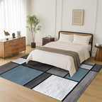 Rugshop Contemporary Modern Boxes for Home Office,Living Room,Bedroom,Kitchen Non Shedding Area Rug 6' 6" X 9' Blue/Gray