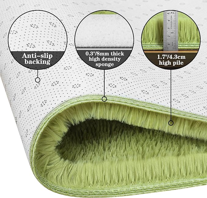 duduta Green Soft Fluffy Rug 4x6 ft, Shag Fuzzy Plush Rectangle Carpet for Bedroom Nursery Living Room Home Decor