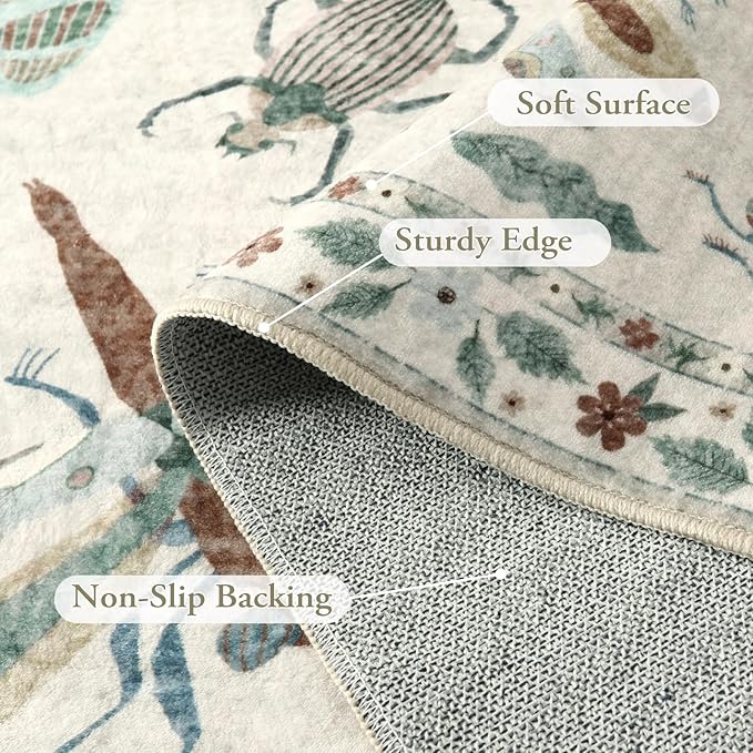 Lahome Insect Washable Round Area Rug, Soft Round Rugs 6ft Ultra-Thin Non-Slip, Boho Large Circle Carpet for Bedroom Living Room Kitchen Nursery, Beige