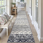 KUTA Moroccan Washable Runner Rug, 2x10 Non-Slip Vintage Black Navy Blue Boho Hallway Kitchen Runners Ultra Soft Distressed Geometric Floor Carpet Rugs for Bedroom Laundry Living Room