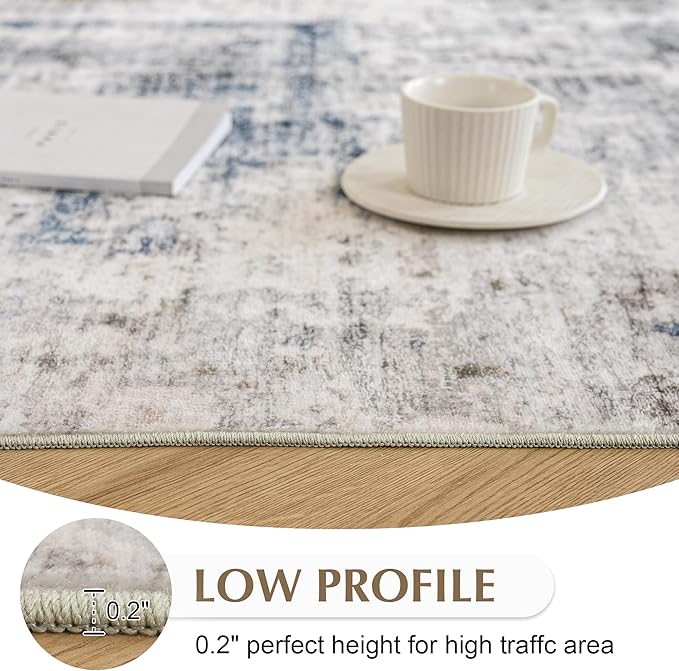 FMFUNCTEX 6x9 Washable Area Rug Brown Blue Neutral Abstract Modern Large Non Slip Carpet for Living Room Bedroom Soft Low Pile Indoor Mat Thin Accent Throw Rug for Dining Room Kitchen Office Nursery