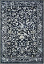 KILOCOCO Area Rug 3x5 Entryway Rug Washable Printed Vintage Floral Rubber Backed Non Slip Indoor Kitchen Rugs for Living Room Laundry Room Playroom Mudroom Moroccan Area Rugs, Navy/Charcoal