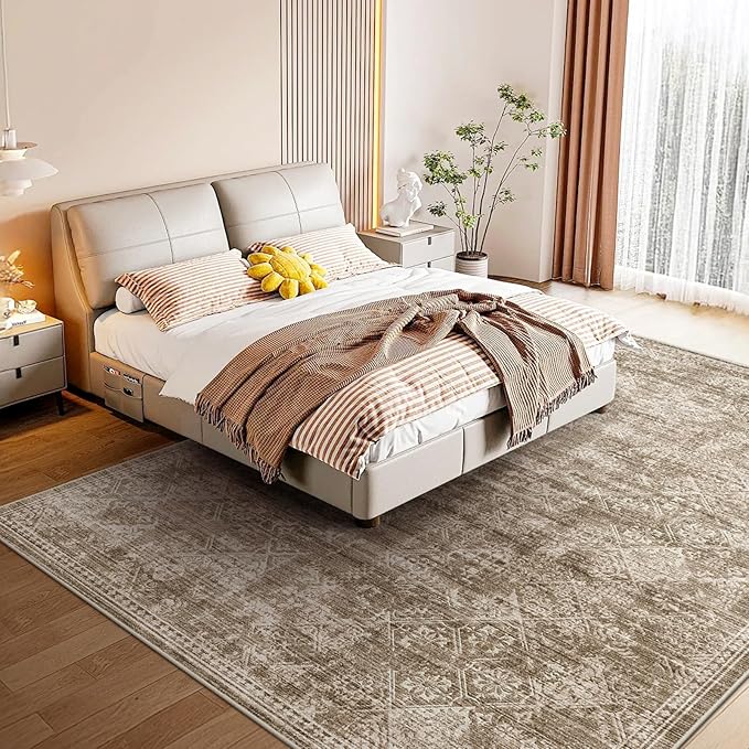 WITSHOCK 6x9 Area Rugs for Living Room: Machine Washable Non Slip Modern Abstract Carpet - Low Pile Print Rug for Bedroom Dining Room - Stain Resistant for Household - Pet Owners (Earthy Brown)