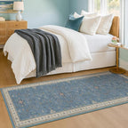 Boho 2x6 Non Slip Kitchen Rug Runner - Light Blue Washable Rug for Bathroom, Laundry Room, Hallway, Non Slip with Rubber Backing, Floral Eclectic Unique Runner Décor