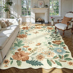 Lahome Floral Washable 6x9 Area Rugs, Soft Bedroom Rug for Living Room Ultra-Thin Non Slip Dining Room Rug, Stain Resistant Boho Rugs Easy Clean Throw Carpet for Office(6'x9',Beige)
