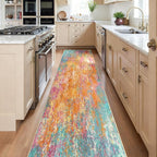 Washable Area Rugs 2'x8' Non-Slip Modern Abstract Soft for Living Room Entryway Bedroom Nursery, Print Pattern, Orange Blue Pink Yellow Colorful