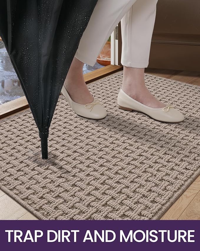 DEXI Front Entryway Door Mat Non Slip 36x60, Washable Entry Way Mats Inside Entrance Low Profile, Welcome Doormat Dirt Trapper for House Floor Home Porter Hall Backdoor Area, Light Taupe