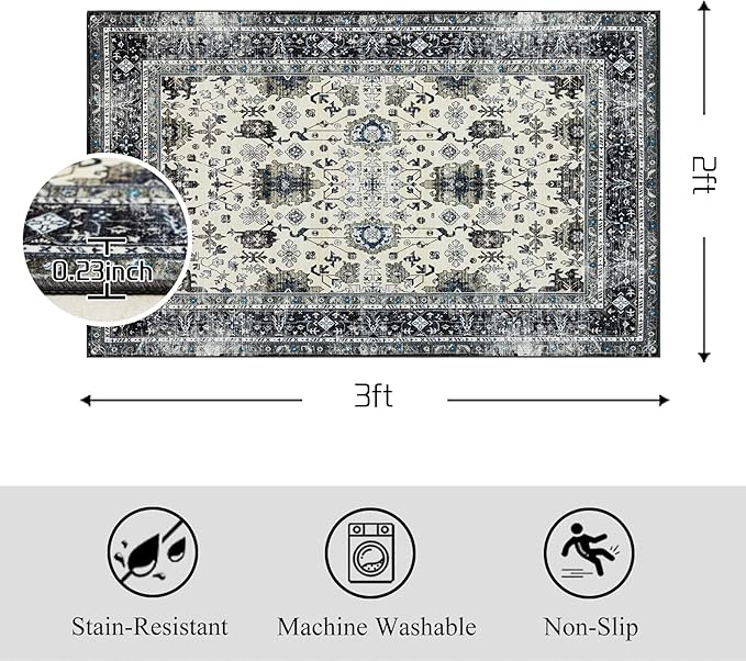 Area Rug Non Slip Machine Washable Ultra Soft Living Room/Bedroom/Kitchen/Outdoor/Classroom White Gray, 2'×3'