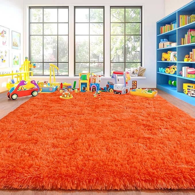 Area Rugs for Living Room, Soft Shaggy Carpets for Living Room, Fuzzy Rugs for Kids' Room, Perfect Decor for Modern Home Orange 9x12 Feet