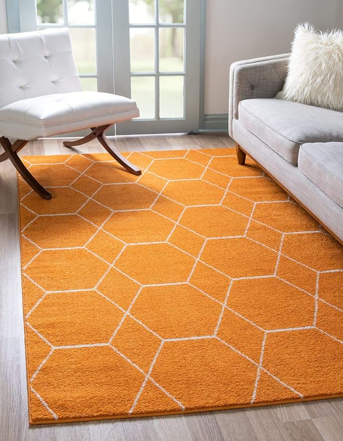 Unique Loom Trellis Frieze Collection Area Rug - Geometric (7' x 10', Orange/ Ivory)