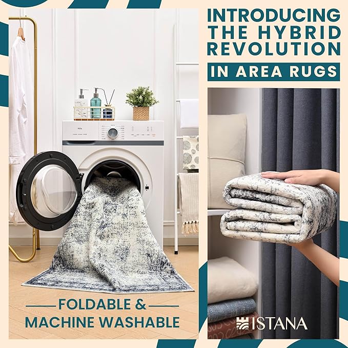 Istana Hallway Runner Rug 2x8 – Navy Entryway Rug -Silk's Soft Touch Runners for Hallways - Stylish Kitchen Runner Rug Non Slip
