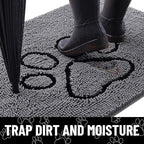 Smiry Dog Door Mat for Muddy Paws, Absorbent Dirt Trapper Non Slip Quick Dry Washable Chenille Mat for Mud Dogs, Entry Rug for Indoor and Outdoor (40x32 Inches, Dark Grey and Black)