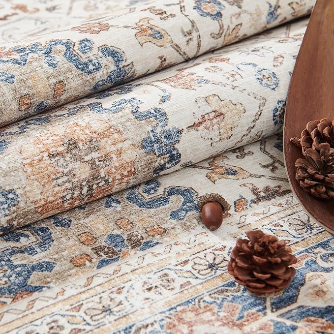 jinchan Area Rug 2x3 Washable Entryway Rug Distressed Orange Multi Vintage Floral Kitchen Print Floor Cover Indoor Doormat Retro Bathroom Living Room Bedroom Office Farmhouse