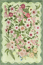 Floral Bedroom Rug - 4x6 Washable Area Rugs Non-Slip Soft Low-Pile Stain Resistant Carpet Flower Print Vintage Indoor Rug for Living Room Dining Room Office Nursery Room, Green