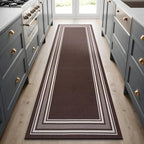Beverly Rug Non Slip Area Rugs 2x5 Modern Bordered Non Skid Rubber Backing Soft Runner Rug for Living Dining Room Easy to Clean Non Shedding Kitchen Bedroom Indoor Carpet 2 x 5 Brown