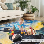 Black Cat Rugs for Bedroom - 4x5 Area Rug - Starry Sky Countryside Rugs for Living Room, Vintage Oil Painting Art Rug, Washable Home Decor Carpet