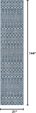 Unique Loom Outdoor Trellis Collection Area Rug - Tribal Trellis (2' 7" x 12' Runner, Blue/ Ivory)