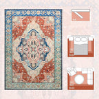 Large Area Rugs 9x12, Low Pile Washable Rugs - Soft Vintage Distressed Rugs for Living Room Bedroom, Office, Dining Room, Water Repellent & Non Shedding, Terracotta