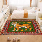Colorful Tiger Pattern Area Rug, 3x5ft,Stylish Geometric Border Tiger Rug, Add Unique Charm To Your Home,Cute Animal Print Pattern Rugs Suitable for Children's Room Living Room Bedroom Farmhouse