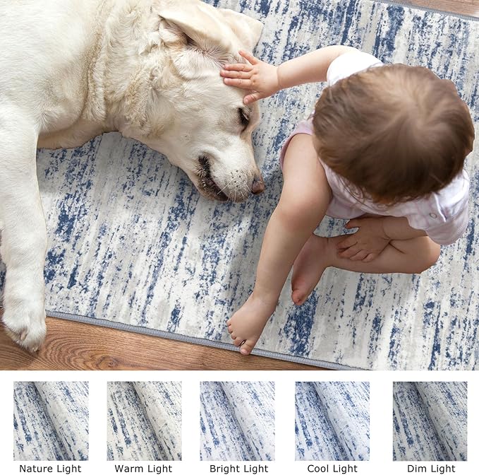 Modern Abstract Entryway Rug Indoor 2x3 Washable Rug Non-Slip Soft Small Area Rug Blue White Kitchen Mats Thin Print Faux Wool Floor Carpet Throw Rugs for Entrance Bedroom Office Home Decor